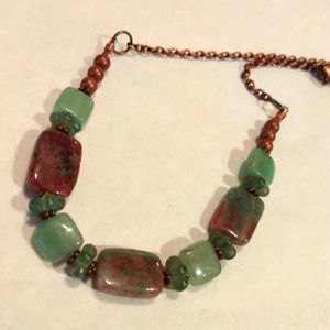 Vintage Natural Tourmaline & Amazonite Beaded Necklace